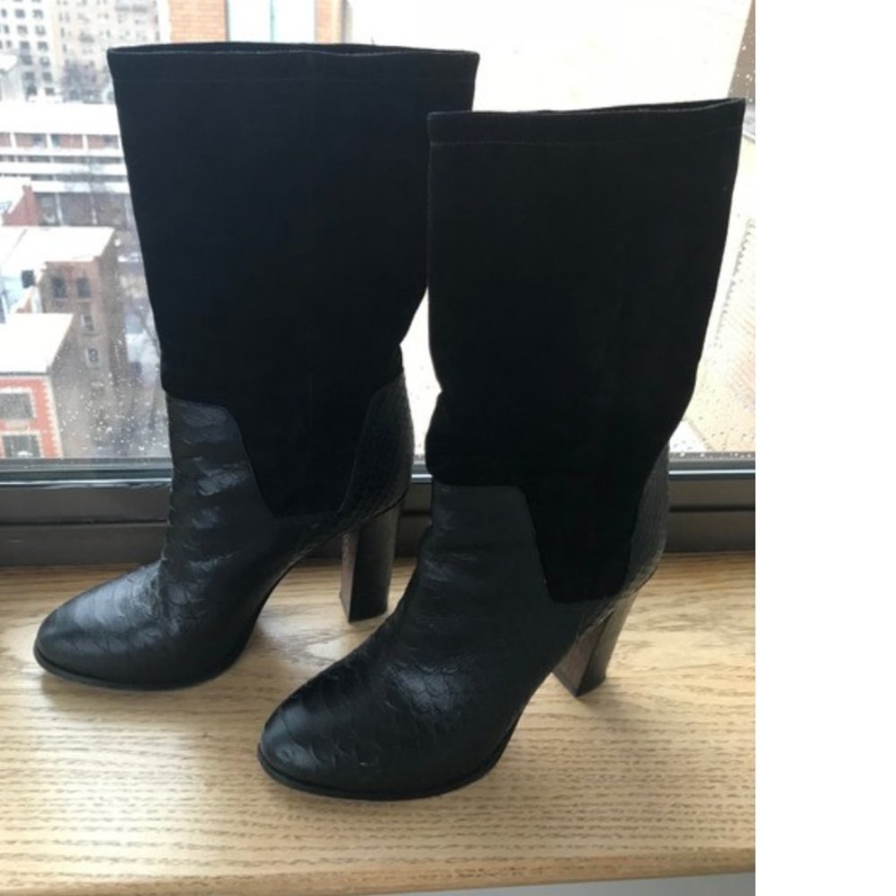 Vince Black Python Embossed Leather And Suede Boo… - image 2